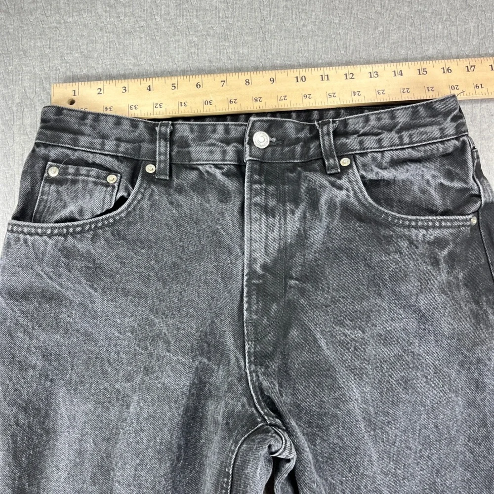 Zara Baggy Wide Leg Jeans Men 34/32x30.5 Black Distressed Raw Hem Straight Leg
